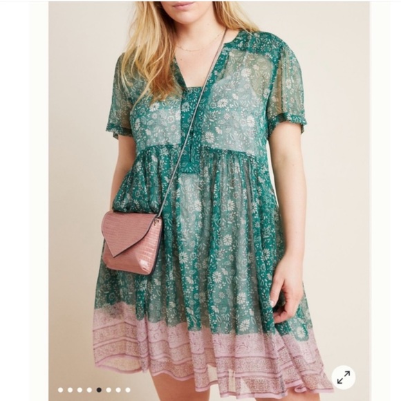 Maeve Dresses & Skirts - Anthropologie Maeve Adrian Dress Tunic Sheer with Slip Attached Size Small 💚🎀
